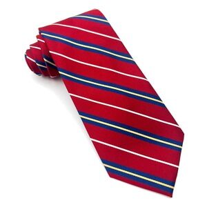 Rooster Tie Repp Silk Men's Red Diagonal Striped Blue Yellow 3.25"‎ Necktie